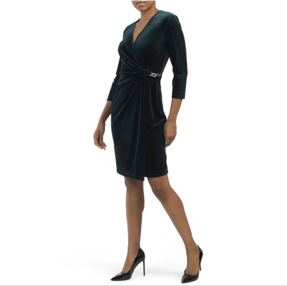 NWOT Klein Stretch Velvet  Dress Emerald Forest Green Long Sleeve 10 - Picture 8 of 9